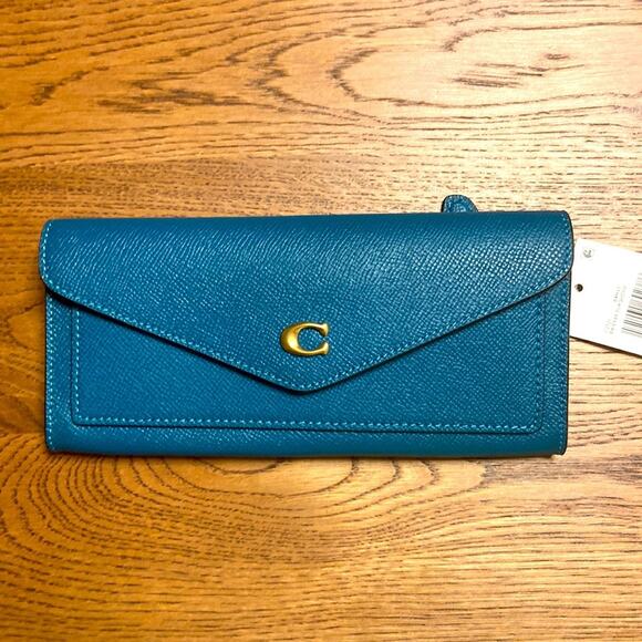 NWT MSRP$175 Coach Leather Wyn Soft Wallet Deep Turquoise - Picture 1 of 4